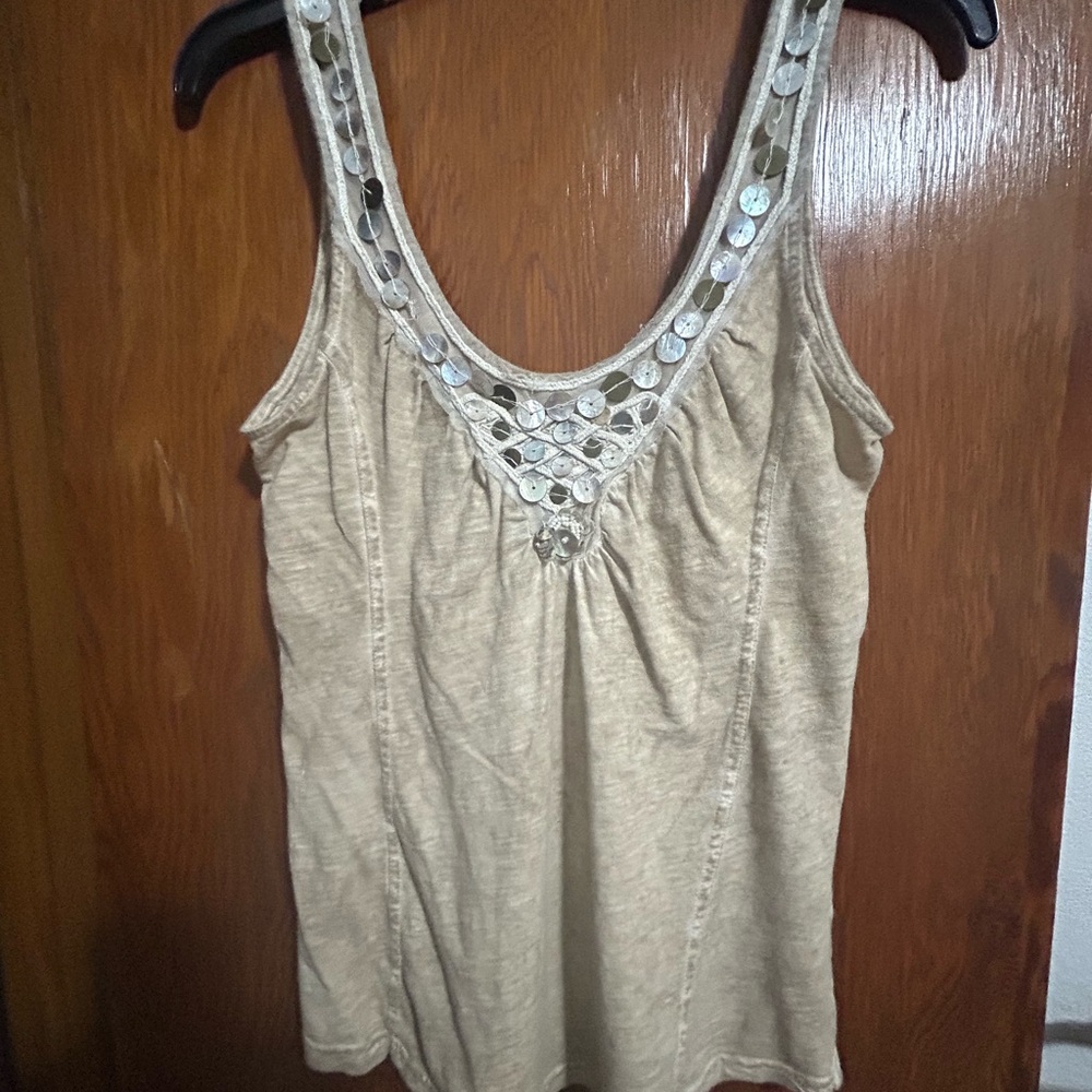 Free People Cream Embellished Sleeveless Tank Top
